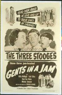 v197 GENTS IN A JAM linen 1sh '52 Three Stooges w/Shemp!