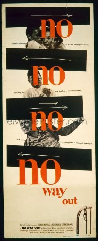 #275 NO WAY OUT insert 1950 Sidney Poitier and Richard Widmark, great Saul Bass art & design!