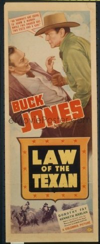 t196 LAW OF THE TEXAN insert movie poster '38 Buck Jones threatens!
