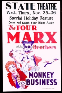 VHP7 014 MONKEY BUSINESS paperbacked window card movie poster '31 Marx Brothers