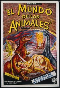 1014 ANIMAL WORLD linenbacked Argentinean movie poster '56 cool dinosaurs!