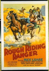 t405 ROUGH RIDING RANGER linen one-sheet movie poster '35 Rex Lease, Nelson