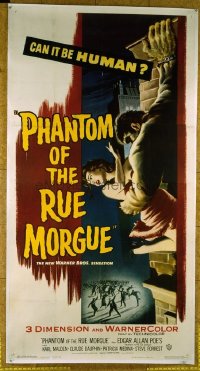 1009 PHANTOM OF THE RUE MORGUE linenbacked three-sheet movie poster '54 3D image!
