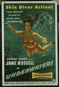 VHP7 450 UNDERWATER one-sheet movie poster '55 sexy Jane Russell in bikini!