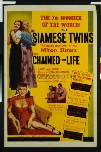 v383 CHAINED FOR LIFE  1sh '51 Hilton Siamese Twins!