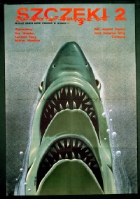 VHP7 545 JAWS 2 Polish movie poster '78 cool double shark Lutczyn art!