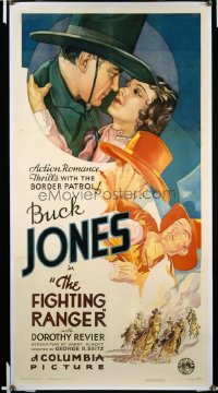 t388 FIGHTING RANGER linen three-sheet movie poster '34 Buck Jones, Reiver