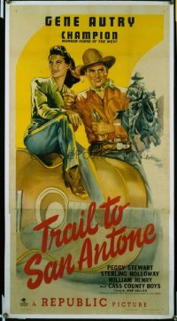 t249 TRAIL TO SAN ANTONE linen three-sheet movie poster '47 Gene Autry