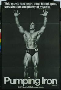 VHP7 535 PUMPING IRON 1sh '77 full-length image of body builder Ed Corney over black background!