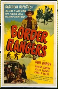 t407 BORDER RANGERS linen one-sheet movie poster '50 Don Red Barry, Lowery