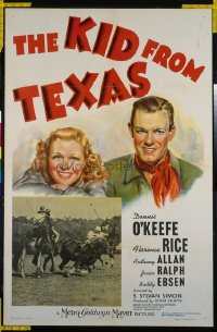 t015 KID FROM TEXAS linen one-sheet movie poster '39 Dennis O'Keefe, Rice
