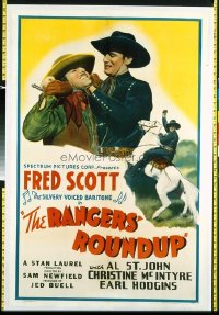 t408 RANGER'S ROUND-UP linen one-sheet movie poster '38 Fred Scott, Laurel