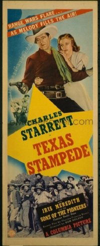 t030 TEXAS STAMPEDE insert movie poster '39 Charles Starrett w/gun!