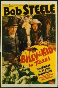 t445 BILLY THE KID IN TEXAS linen one-sheet movie poster '40 Bob Steele