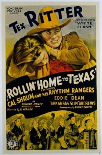 t462 ROLLIN' HOME TO TEXAS linen one-sheet movie poster '40 Tex Ritter