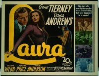 #106 LAURA 1/2sheet '44 Gene Tierney, Andrews