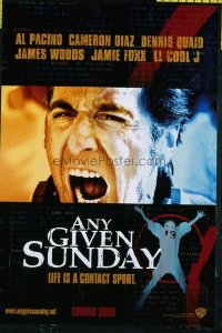 4606 ANY GIVEN SUNDAY teaser one-sheet movie poster '99 Al Pacino, Diaz