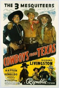t326 COWBOYS FROM TEXAS linen one-sheet movie poster '39 Three Mesquiteers