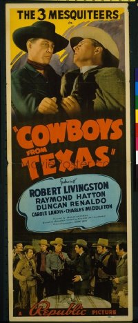 t335 COWBOYS FROM TEXAS insert movie poster '39 Three Mesquiteers!