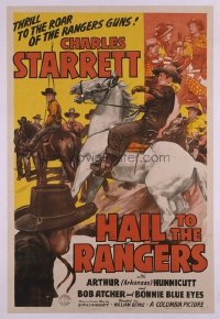 t406 HAIL TO THE RANGERS linen one-sheet movie poster '43 Charles Starrett