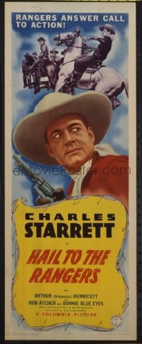 t417 HAIL TO THE RANGERS insert movie poster '43 Charles Starrett