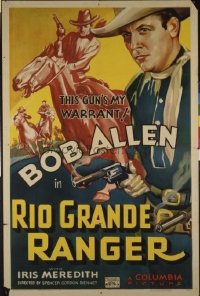 t138 RIO GRANDE RANGER linen one-sheet movie poster '36 Bob Allen with gun!