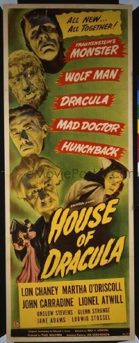 #004 HOUSE OF DRACULA insert movie poster '45 Lon Chaney Jr, Strange!