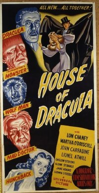 #112 HOUSE OF DRACULA linen Australian three-sheet movie poster '45 Chaney Jr.!