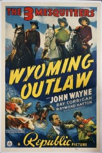 JW 162 WYOMING OUTLAW linen one-sheet movie poster '39 Wayne, 3 Mesquiteers
