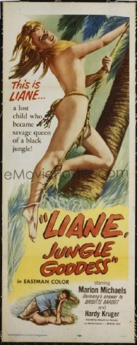 VHP7 447 LIANE JUNGLE GODDESS linen insert movie poster '58 mostly naked!