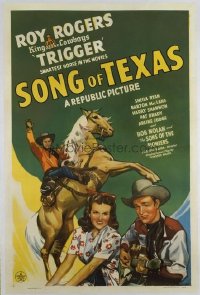 t351 SONG OF TEXAS linen one-sheet movie poster '43 Roy Rogers w/guitar!