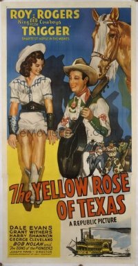 t363 YELLOW ROSE OF TEXAS linen three-sheet movie poster '44 Roy Rogers, Evans