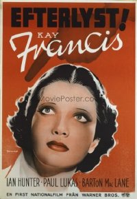 3014 I FOUND STELLA PARISH Swedish movie poster '35 Kay Frances c/u!