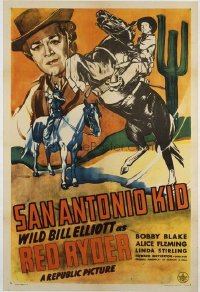 t247 SAN ANTONIO KID linen one-sheet movie poster '44 Elliott as Red Ryder!
