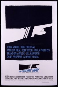JW 309 IN HARM'S WAY one-sheet movie poster '65 John Wayne, Saul Bass artwork
