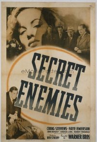 1057 SECRET ENEMIES linenbacked one-sheet movie poster '42 Stevens, Faye Emerson