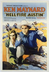 t310 HELL FIRE AUSTIN linen one-sheet movie poster '32 Ken Maynard, Merton