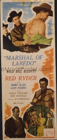 t482 MARSHAL OF LAREDO insert movie poster '45 Elliot as Red Ryder!