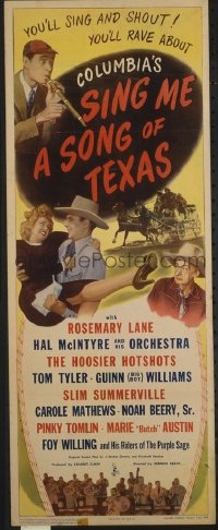 t368 SING ME A SONG OF TEXAS insert movie poster '45 Rosemary Lane