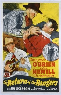 t420 RETURN OF THE RANGERS linen one-sheet movie poster '43 Tex O'Brien