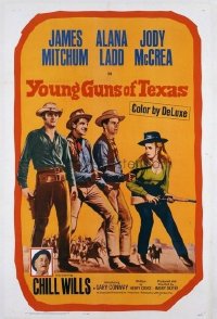 t355 YOUNG GUNS OF TEXAS linen one-sheet movie poster '63 Mitchum, Ladd