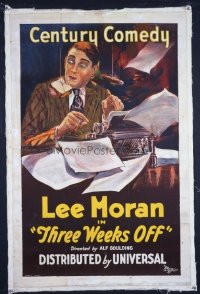 VHP7 004 THREE WEEKS OFF linen one-sheet movie poster '22 great silent graphics!